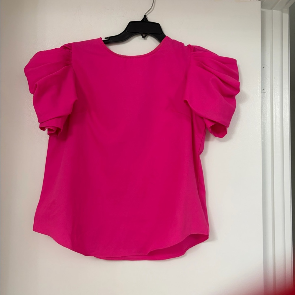 SHEIN Vibrant Pink Puff Sleeve Blouse